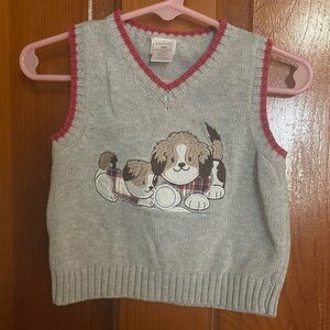 Knitted Puppy Vest 18 Months Gray and Red 100% Cotton